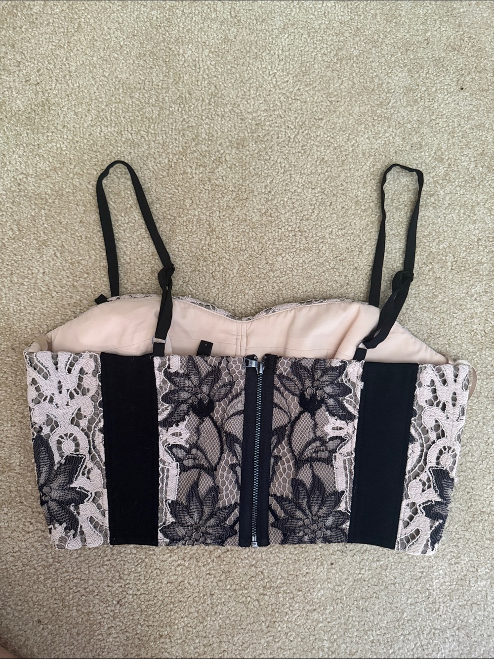 BCBGMaxAzria Black and Blush Lace-Trim Crop Top - Picture 3 of 3